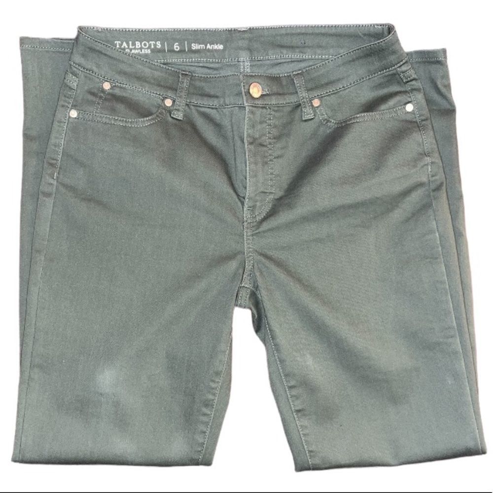 𝅺talbots flawless brand slim ankle olive green jeans size 6